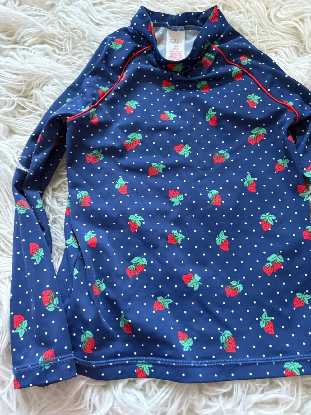Boden Strawberry Polka Dot Rash Guard 7-8Y